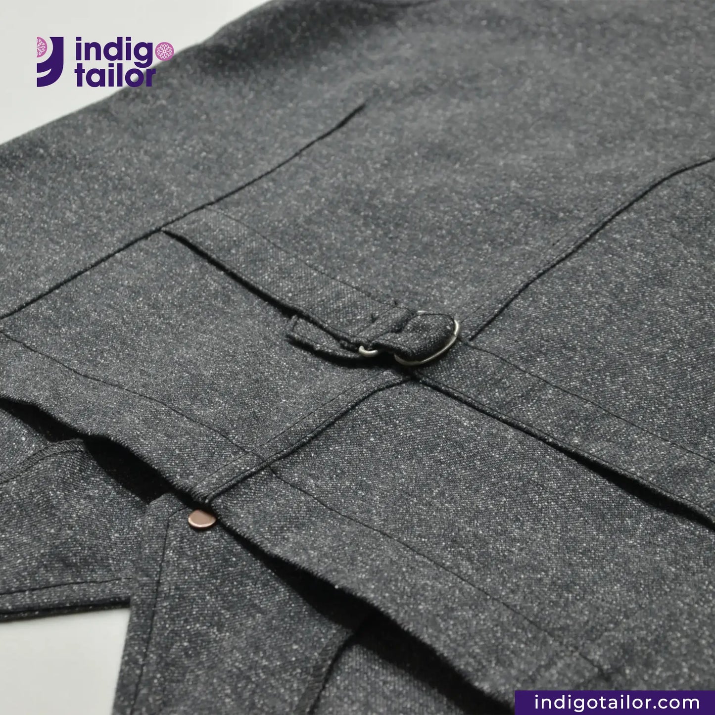 BLACK TWEED WORK VEST with buttons and 'Indigotailor' branding