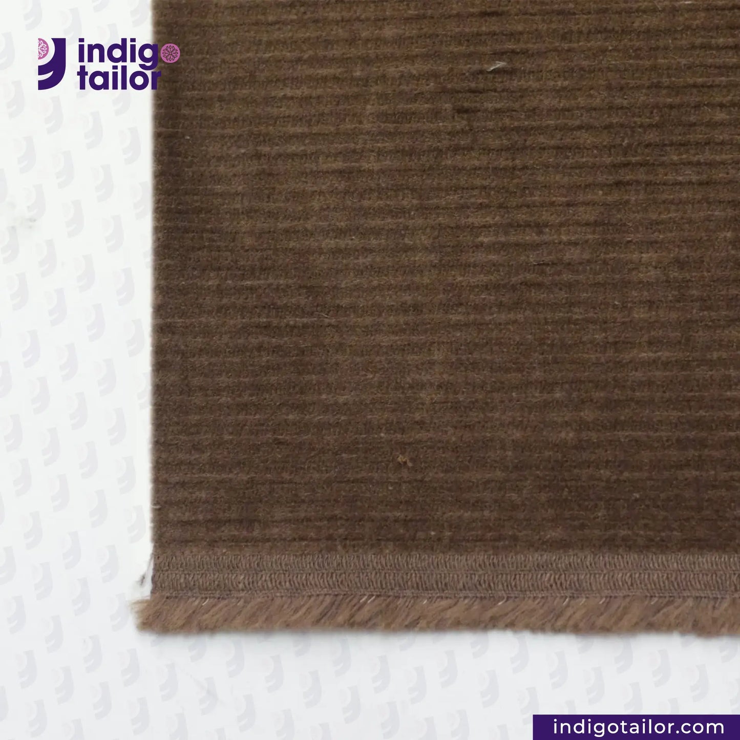 BROWN CORDUROY fabric swatch with 'Indigotailor' logo on a white background