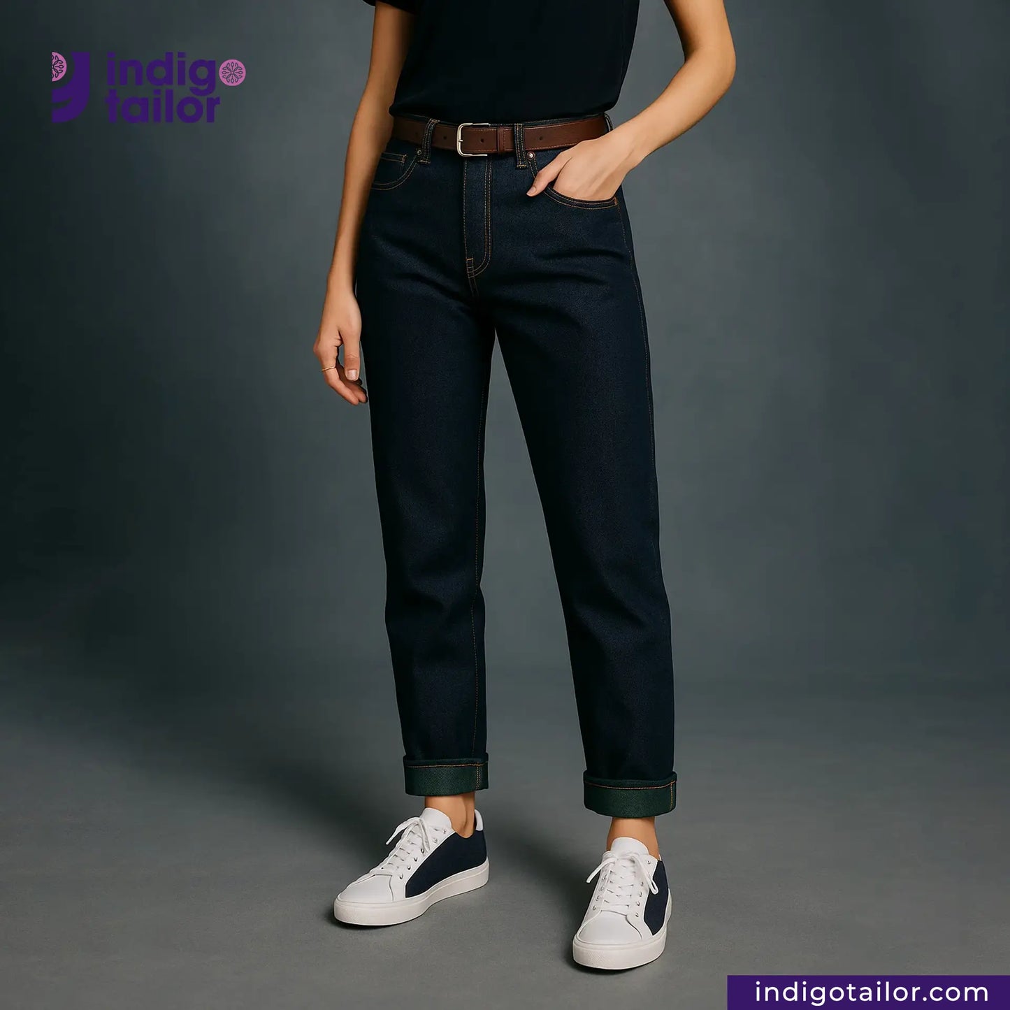 IT-467 DEEP INDIGO FOREST GREEN SELVEDGE DENIM