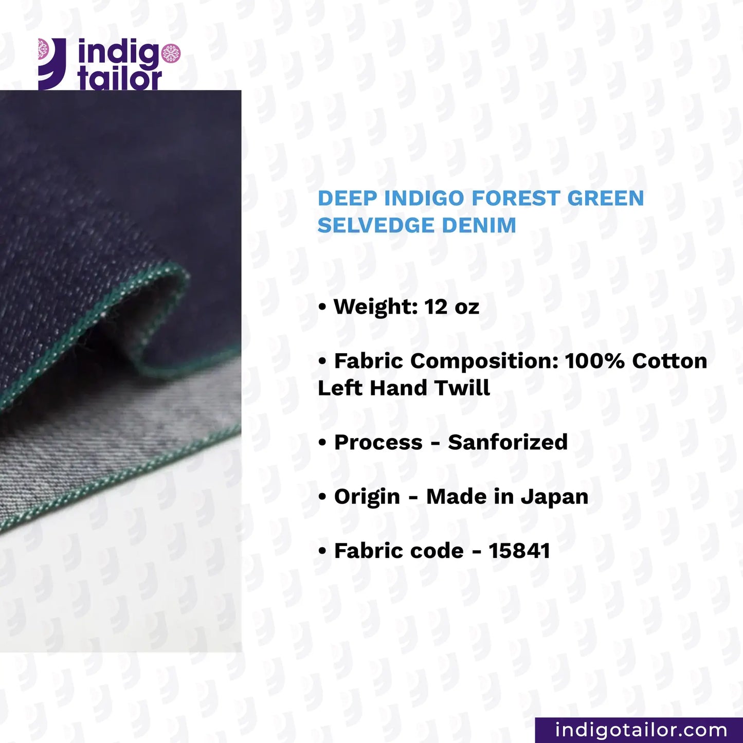 IT-467 DEEP INDIGO FOREST GREEN SELVEDGE DENIM