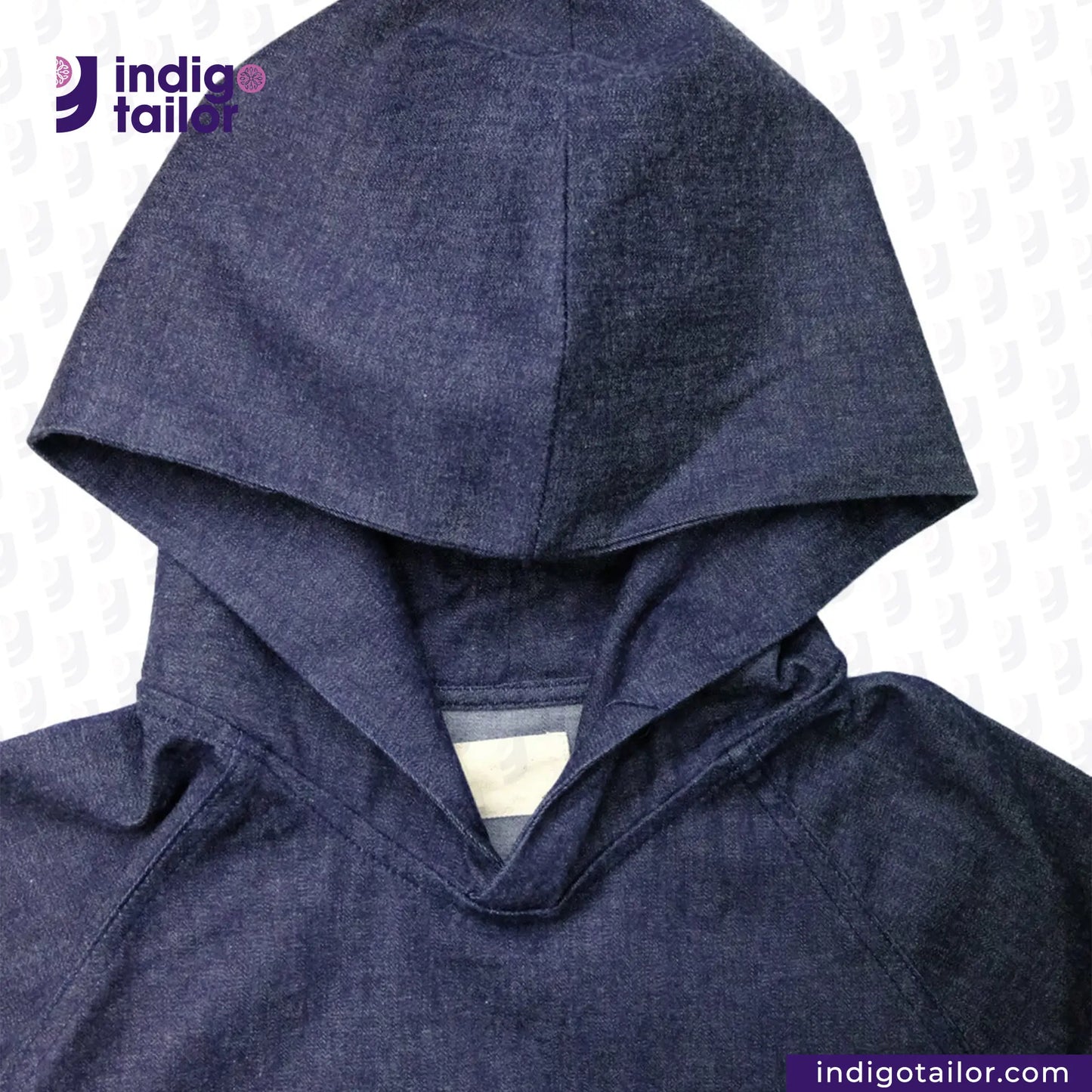 DENIM HOODIE with a visible brand logo on a white background