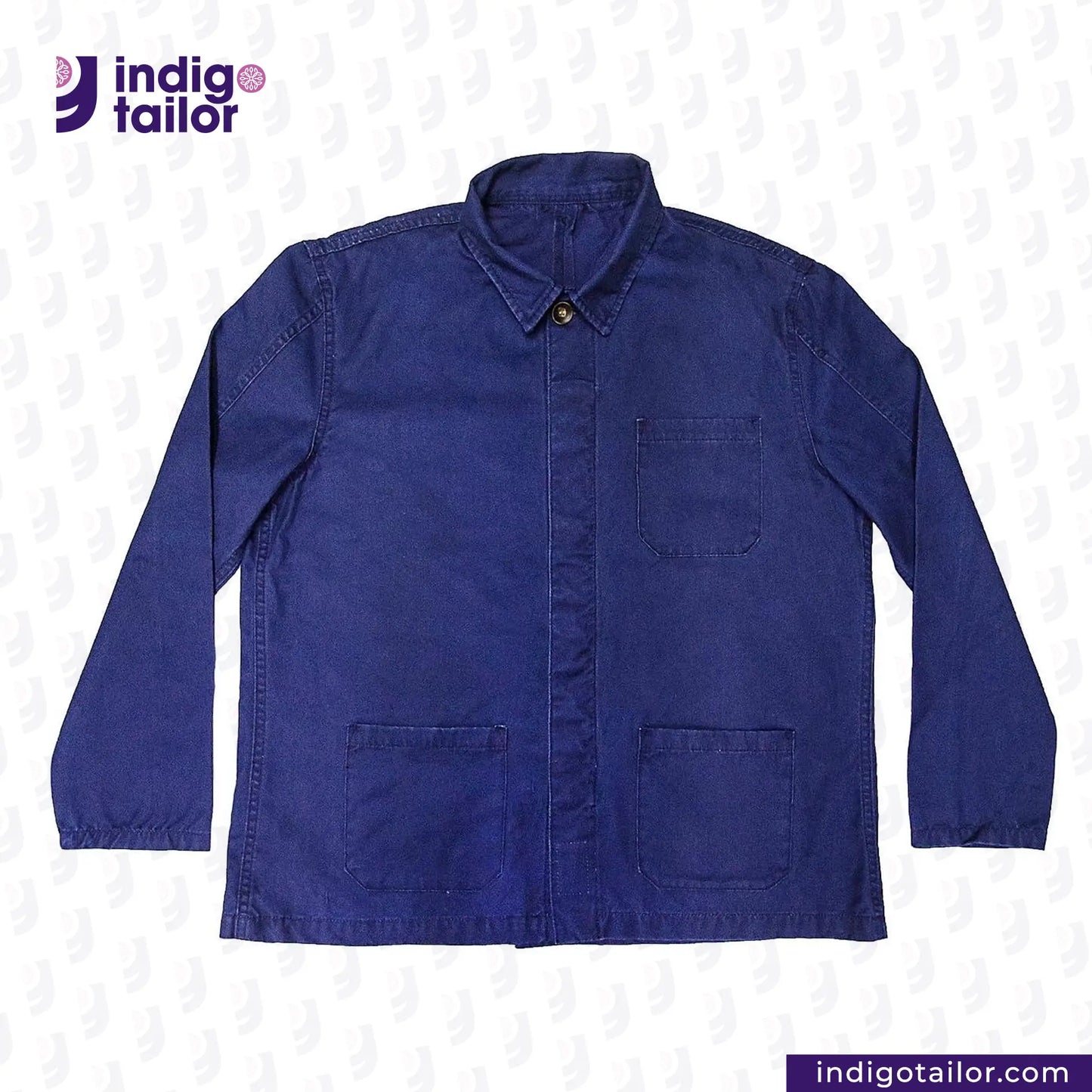 EASY JACKET INDIGO CANVAS with 'indigotailor' logo on a white background