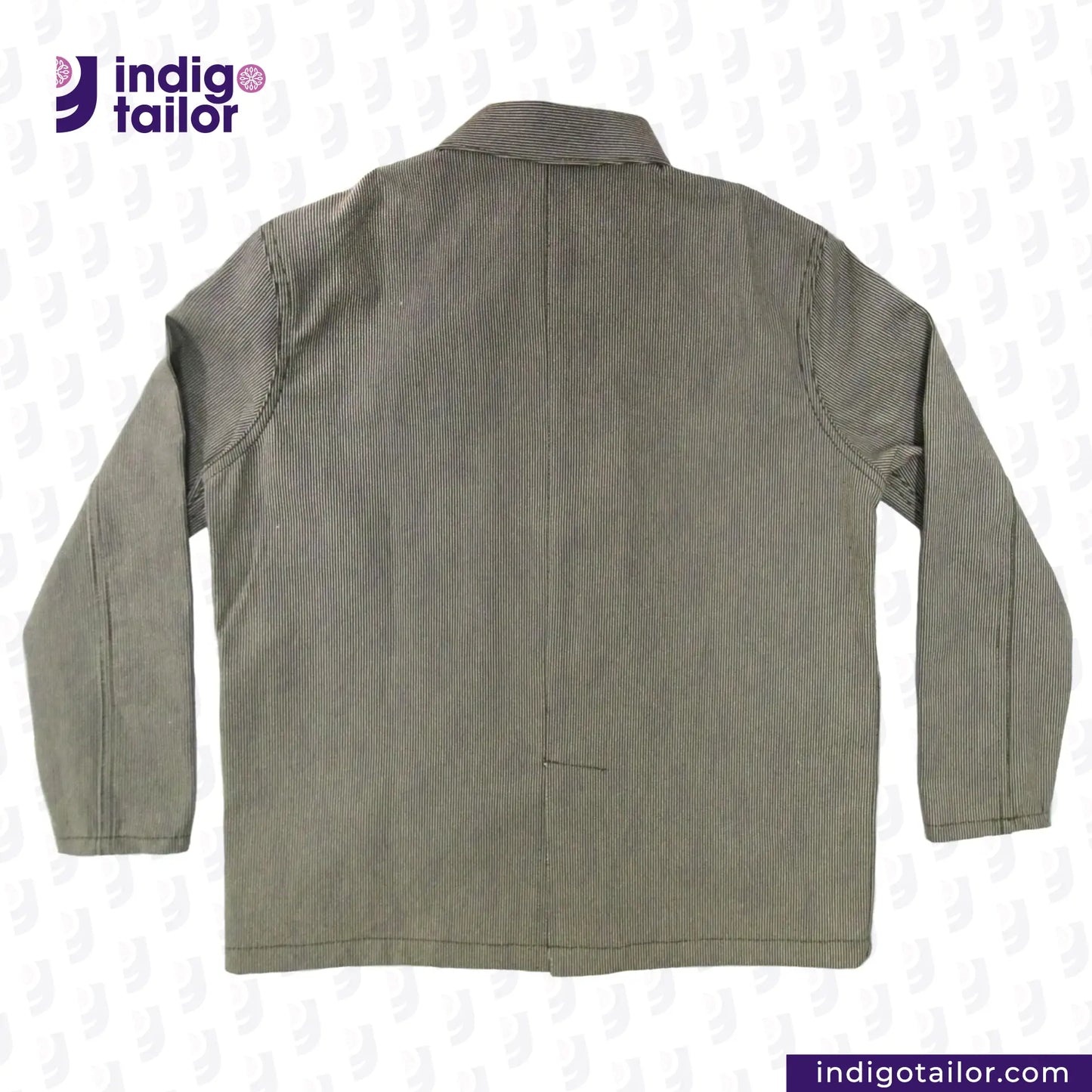 EASY JACKET OLIVE WABASH ONE WASH on a white background with 'Indigo Tailor' branding.