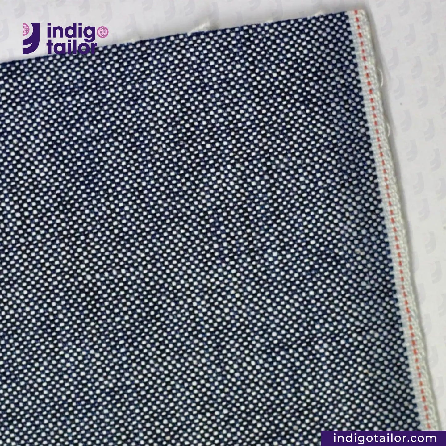 INDIGO DUCK CANVAS fabric with a visible brand logo on a white background