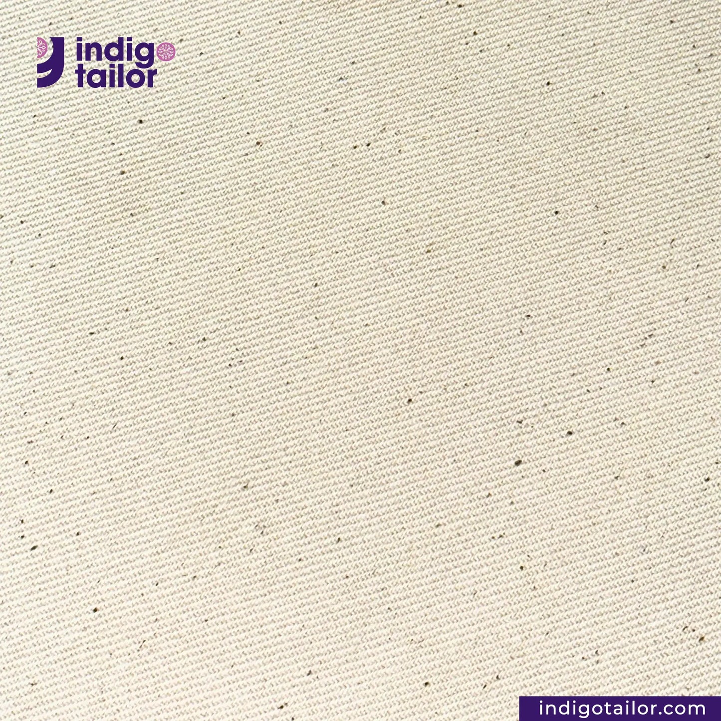 LOW TENSION HEAVY KINARI SELVEDGE DENIM fabric texture with Indigotailor logo and website URL at the bottom.