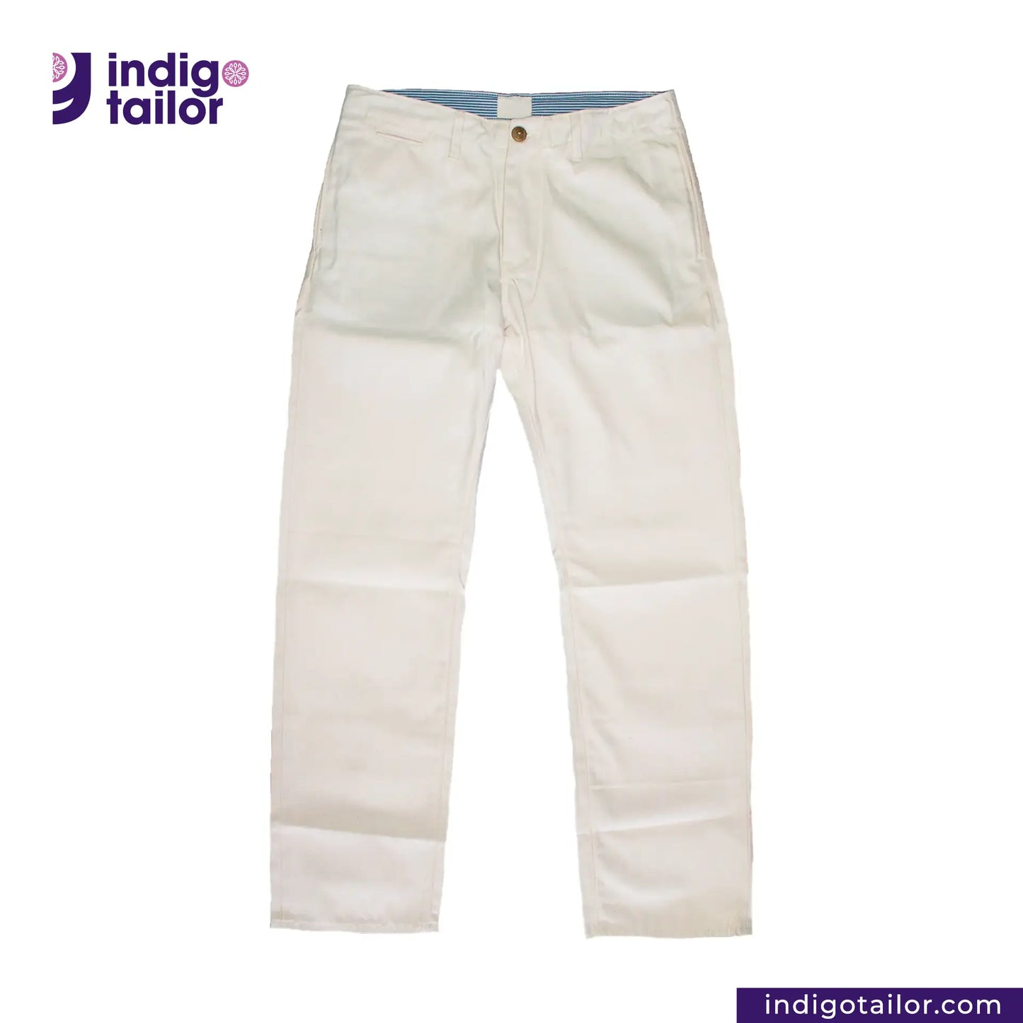 Officer Trousers (Off-White) pants on a white background with 'Indigotailor' branding.