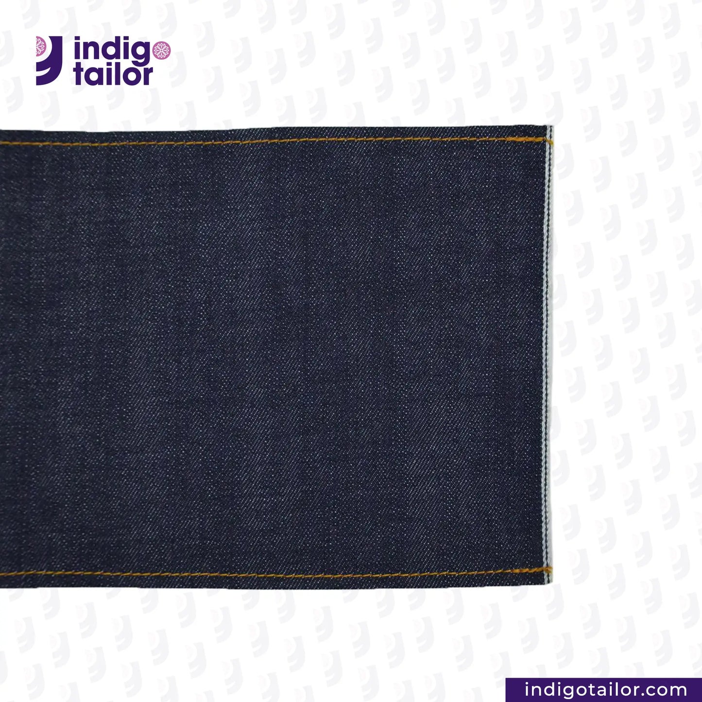 Close-up of SLUBBY INDIGO SELVEDGE DENIM fabric with 'Indigotailor'