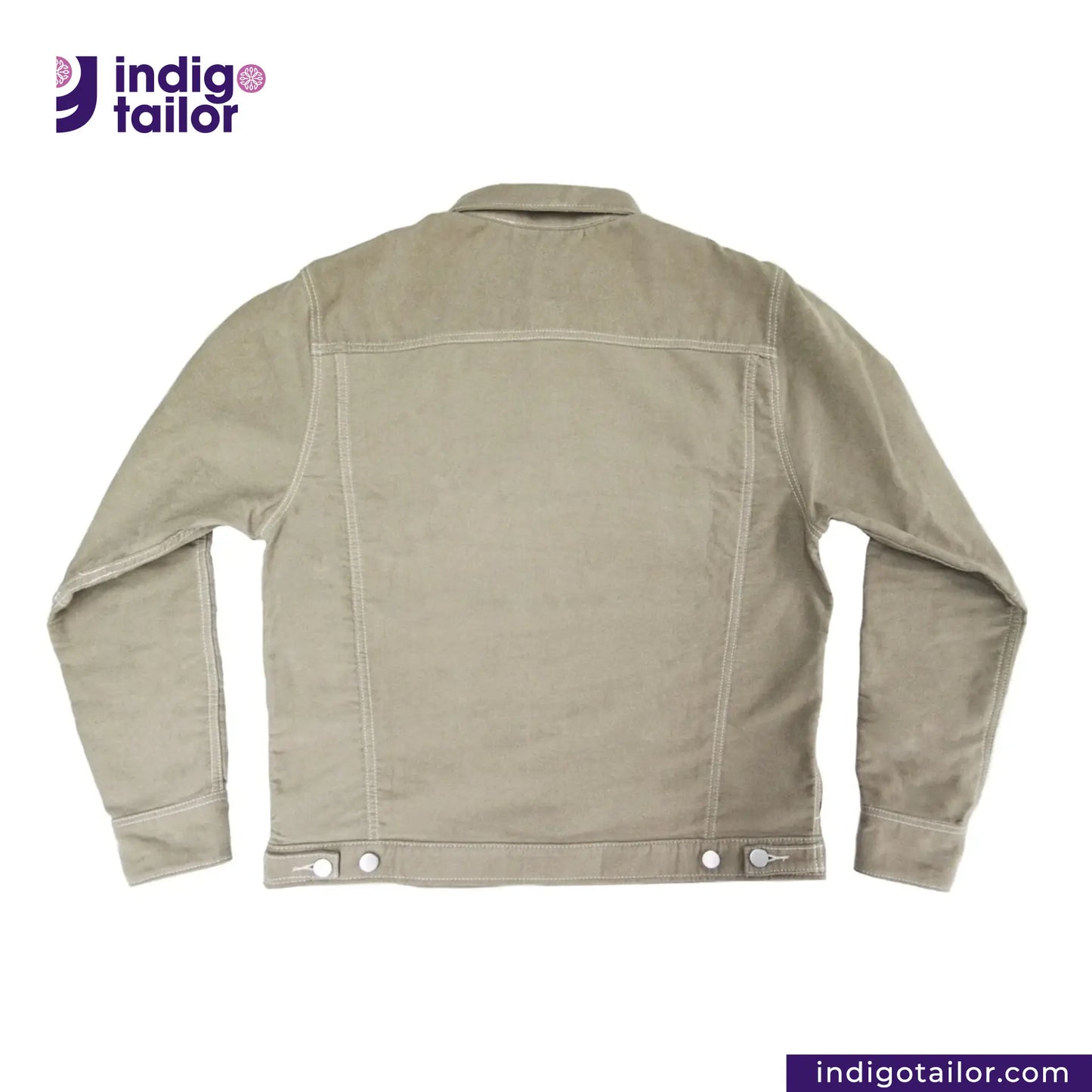 SUEDE JACKET on a white background with 'indigotailor' branding.
