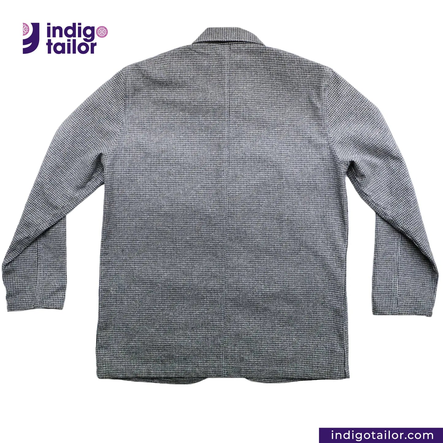 TWEED HOUNDSTOOTH COVERALL JACKET shirt on a white background with 'Indigotailor' branding.