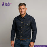 Man wearing a TYPE 1 JACKET with 'Indigo Tailor' logo above.