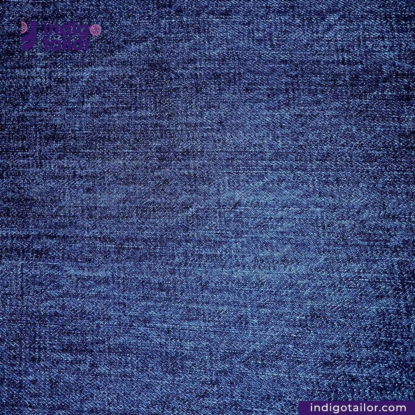 Close-up of WASHED VINTAGE SLUB SELVEDGE DENIM fabric with 'Indigotailor' branding.
