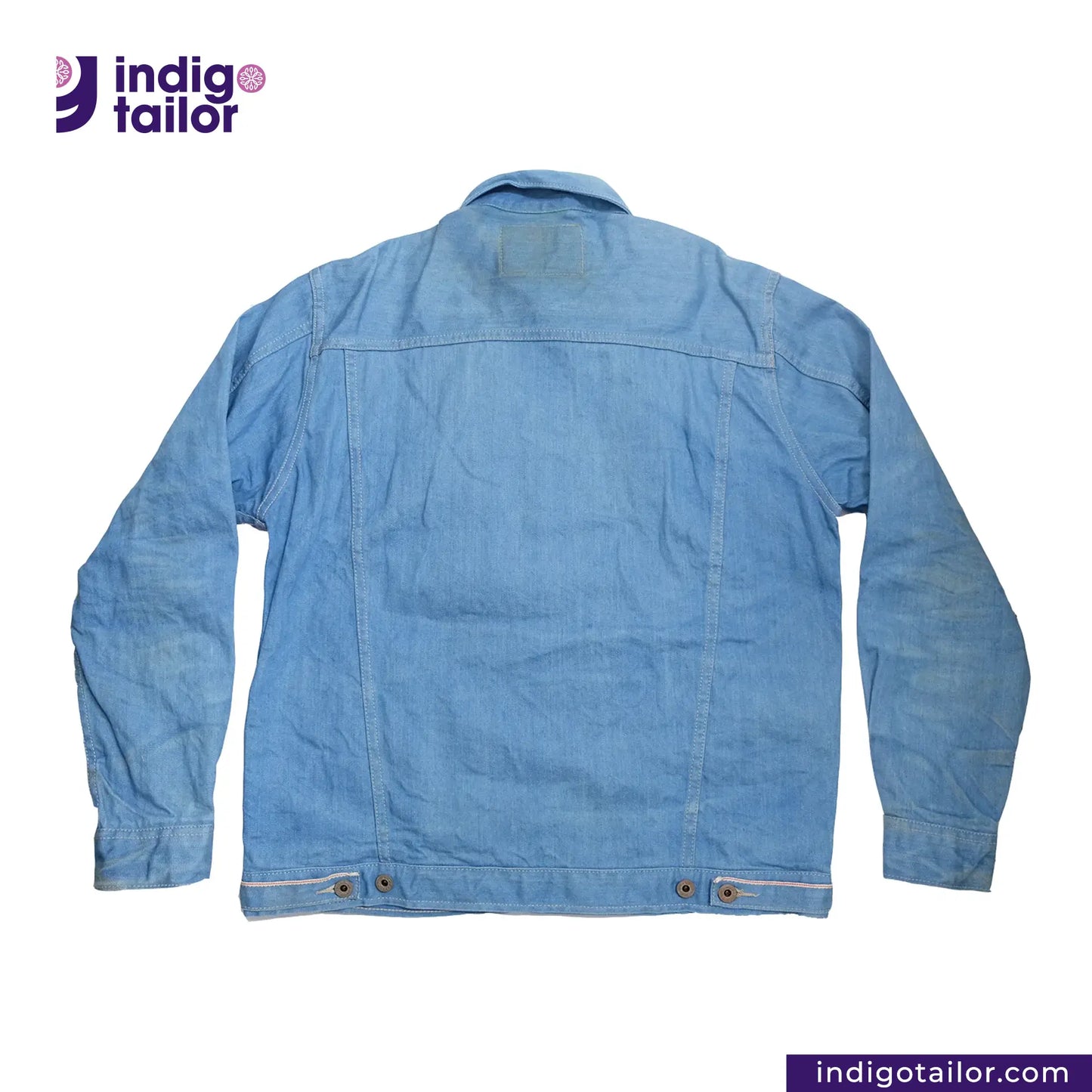 AOZORA SKY BLUE TYPE II PLUS JACKET on a white background with 'indigotailor' branding.