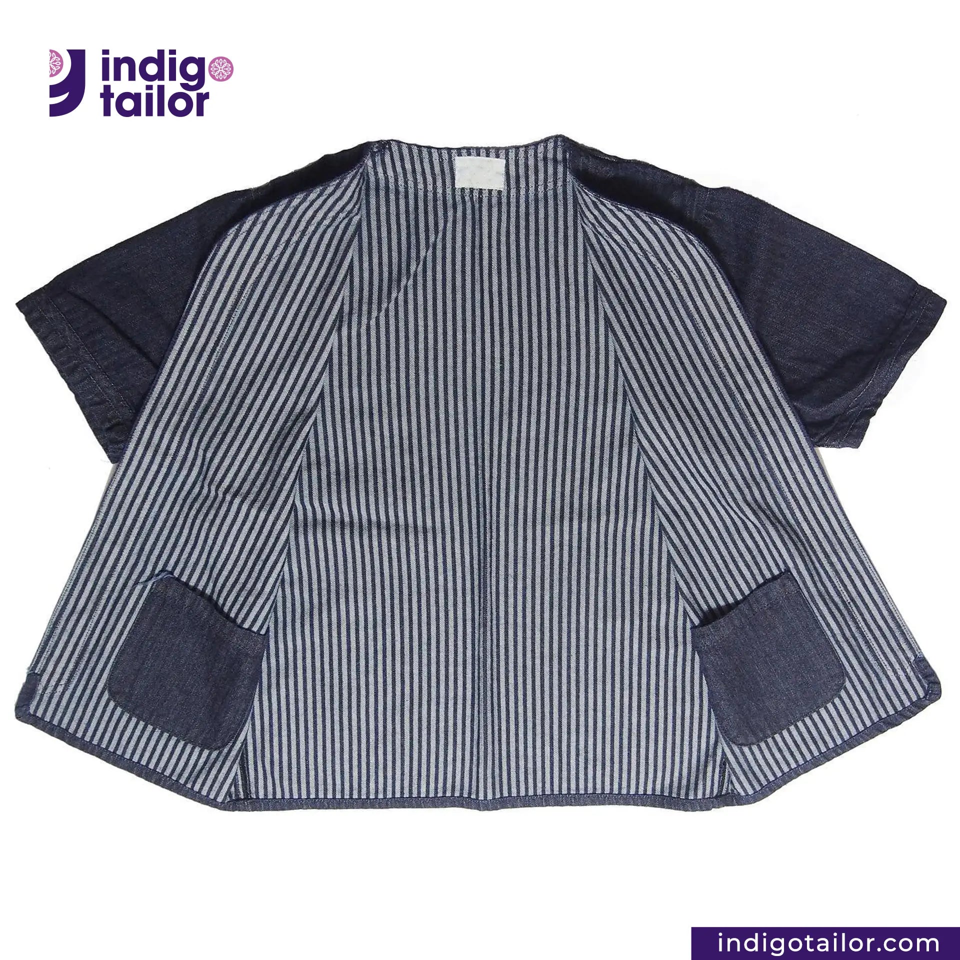 BASEBALL NORAGI (DARK INDIGO) shirt with pockets and dark sleeves on a white background, featuring the Indigotailor logo.