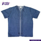 BASEBALL NORAGI (VINTAGE BLUE) shirt with a zipper on a white background, featuring the Indigotailor logo.