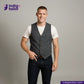 Man wearing a BLACK TWEED WORK VEST over a white shirt with 'Indigo Tailor' branding.