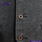 Close-up of a BLACK TWEED WORK VEST with buttons, featuring the brand 'Indigo Tailor'.