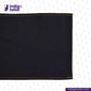 Close-up of dark denim fabric with yellow stitching on a white background, featuring the Indigotailor logo. BLUE ROYAL INDIGO x BLACK SELVEDGE DENIM