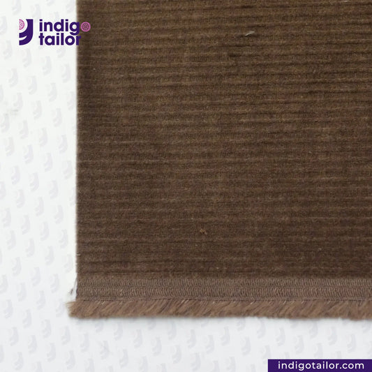 BROWN CORDUROY fabric swatch with 'Indigotailor' logo on a white background