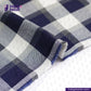BRUSHED FLANNEL INDIGO BEIGE GREY CHECK fabric with a visible brand logo on a white background