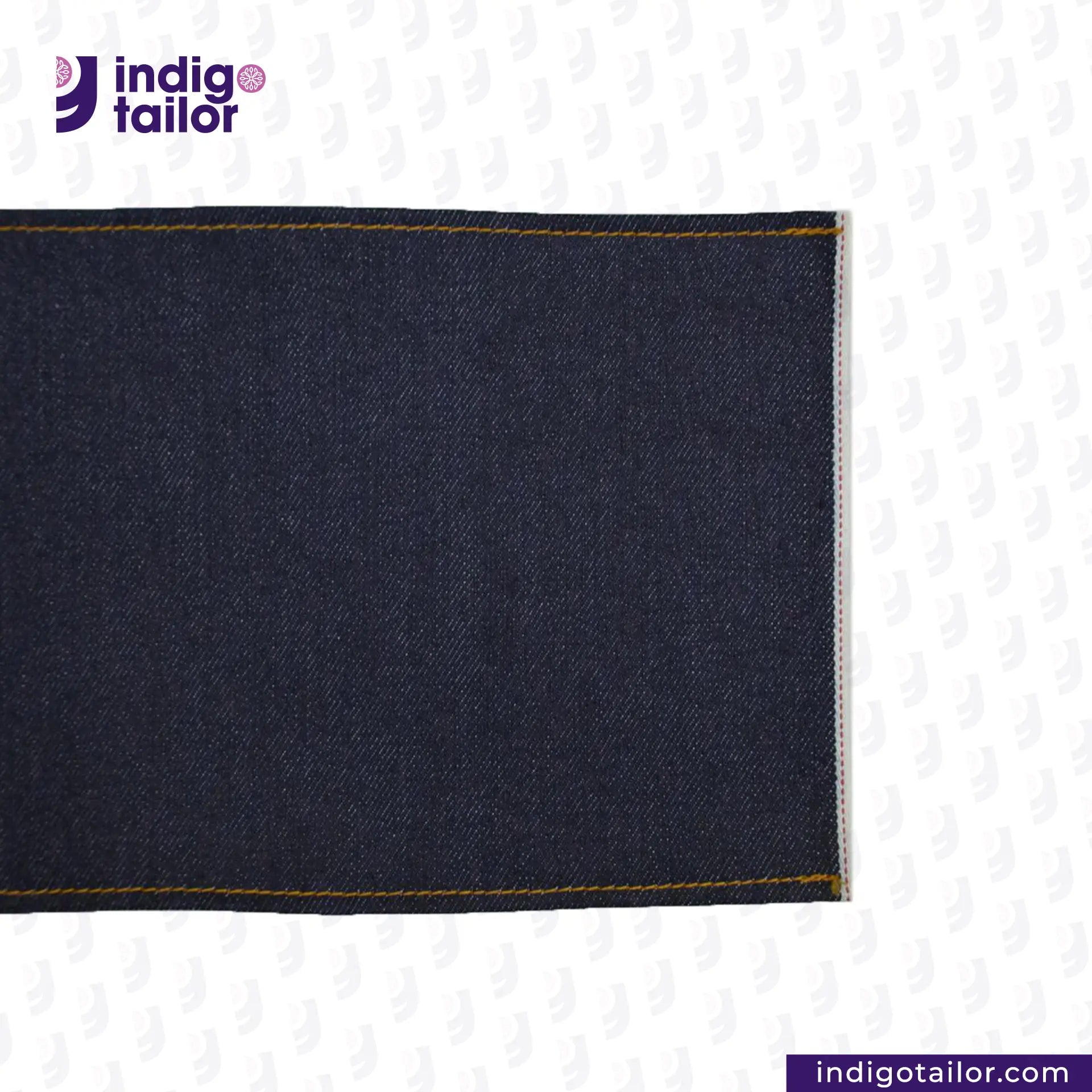 CLASSIC BLUE SELVEDGE DENIM fabric with a visible brand logo on a white background