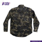 CORD CAMO OVERSHIRT Camouflage shirt with 'Indigotailor' logo on a white background