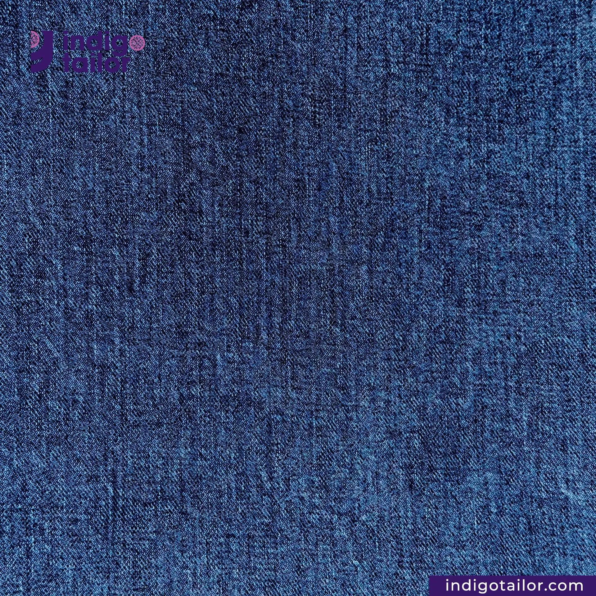 Close-up of DARK WASHED SELVEDGE DENIM LIME SELVEDGE fabric with 'indigotailor' branding.