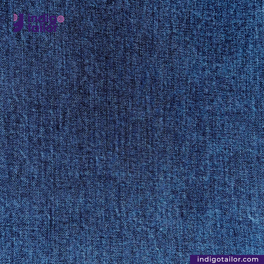 Close-up of DARK WASHED SELVEDGE DENIM LIME SELVEDGE fabric with 'indigotailor' branding.