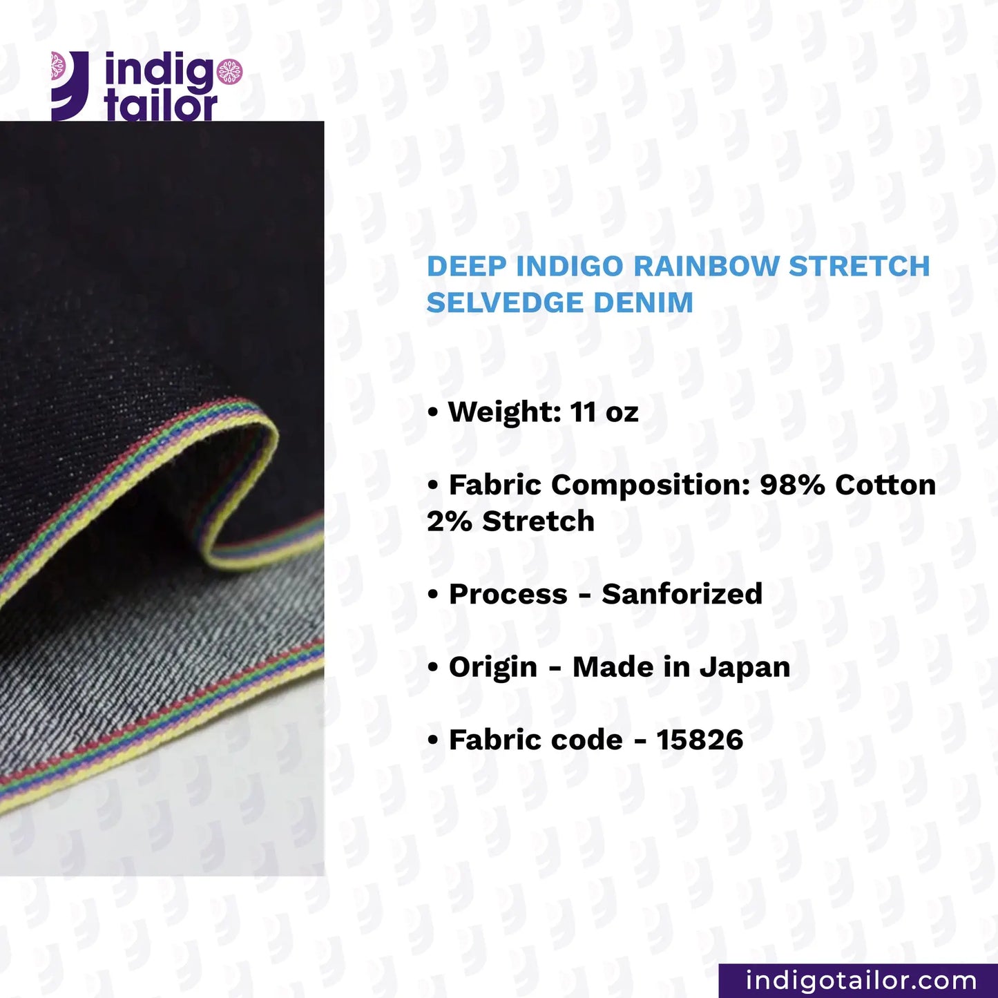 IT-459 DEEP INDIGO RAINBOW STRETCH SELVEDGE DENIM