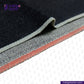 Close-up of DEEP INDIGO TWO COLORED EDGE SELVEDGE DENIM fabric with a visible brand logo, showing texture and color details.