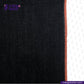 Close-up of DEEP INDIGO TWO COLORED EDGE SELVEDGE DENIM fabric with a visible brand logo on a white background