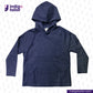 DENIM HOODIE on a light gray background with 'Indigo Tailor' branding.