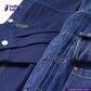Close-up of a DOUBLE DIPPED TRIPLE PLEAT REPRO denim jacket with visible branding, featuring the 'Indigotailor' logo.