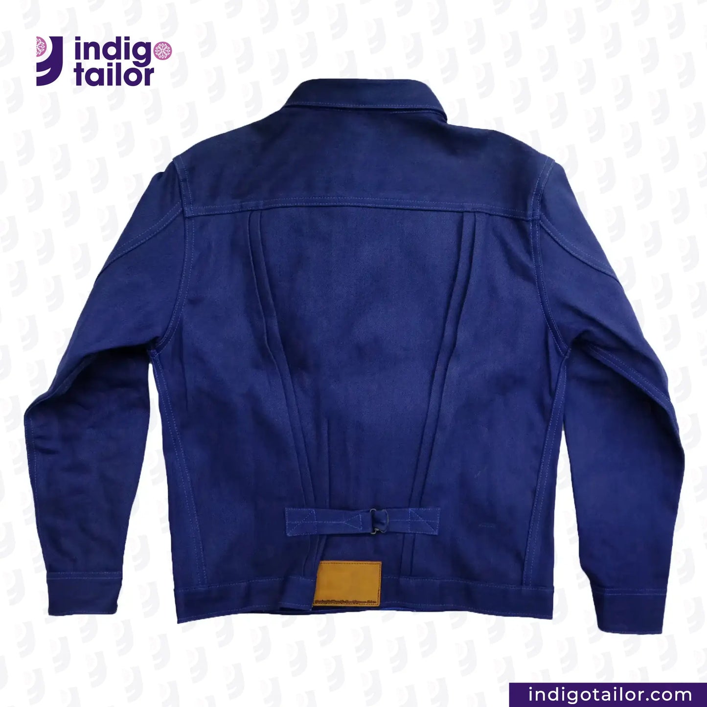 DOUBLE DIPPED TRIPLE PLEAT REPRO jacket with 'Indigo Tailor' logo on a white background