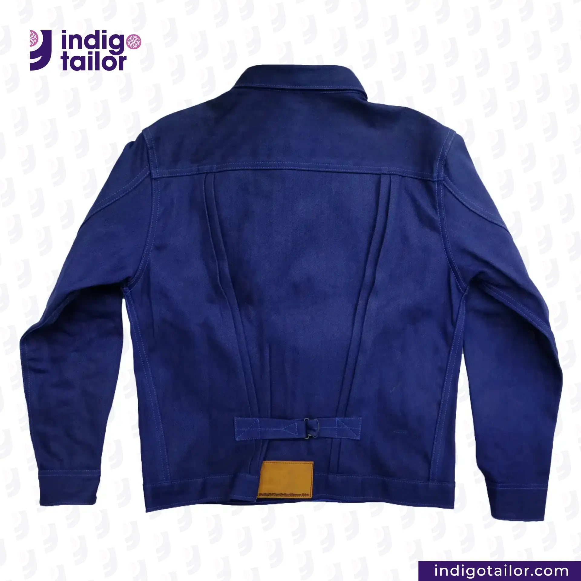 DOUBLE DIPPED TRIPLE PLEAT REPRO jacket with 'Indigo Tailor' logo on a white background