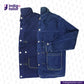 DOUBLE DIPPED TRIPLE PLEAT REPRO denim jacket with white buttons on a light gray background, featuring the Indigotailor logo.