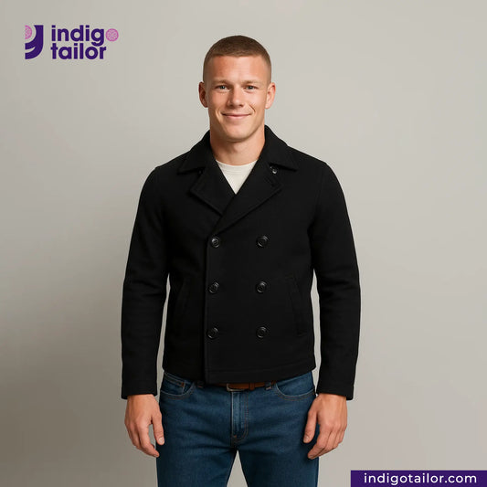IT-05 Double Breasted Knit Peacoat (Black)