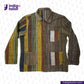 Colorful EARTH JACKET with patchwork design on a white background, featuring the Indigotailor logo.