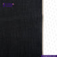 Close-up of FEATHERWEIGHT SELVEDGE DENIM denim fabric with a visible brand logo on a white background