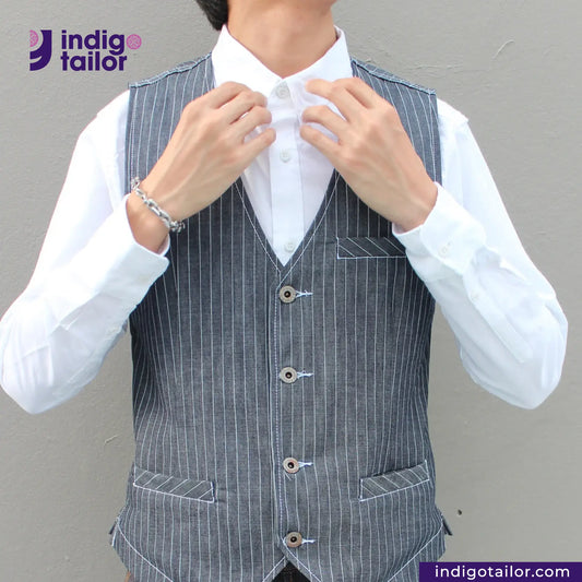 IT-16 INDIGO VINTAGE STRIPE WORK VEST