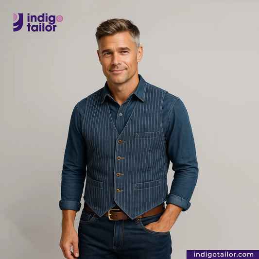 IT-16 INDIGO VINTAGE STRIPE WORK VEST