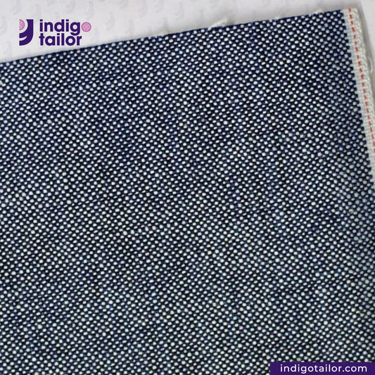 INDIGO DUCK CANVAS fabric swatch with a small pattern, branded 'Indigotailor' at the top.