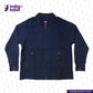 INDIGO HARRINGTON JACKET front with a brand logo on a light gray background