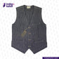 INDIGO VINTAGE STRIPE WORK VEST with a tag on a light gray background, featuring the Indigo Tailor logo.