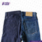 Two pairs of jeans, one dark blue and one blue with a patch, on a light gray background with 'indigotailor' branding.