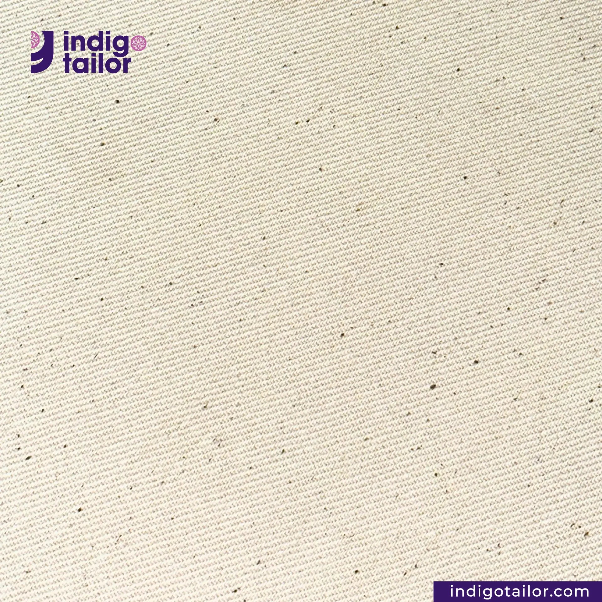 LOW TENSION HEAVY KINARI SELVEDGE DENIM fabric texture with Indigotailor logo and website URL at the bottom.