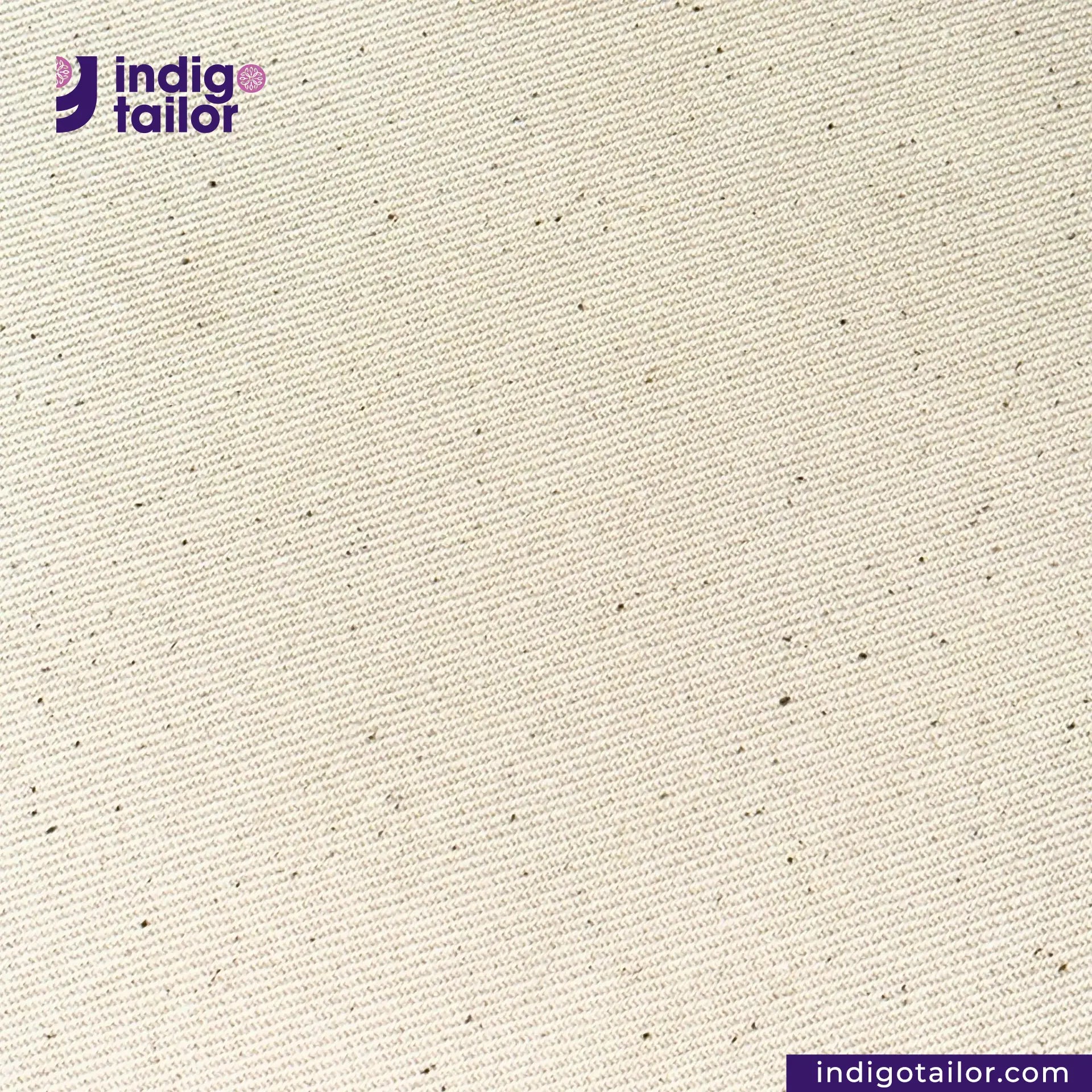 LOW TENSION HEAVY KINARI SELVEDGE DENIM fabric texture with Indigotailor logo and website URL at the bottom.