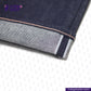 Close-up of MEDIUM BLUE DENIM LIVIDUS SELVEDGE fabric with 'Indigo Tailor' branding on a white background