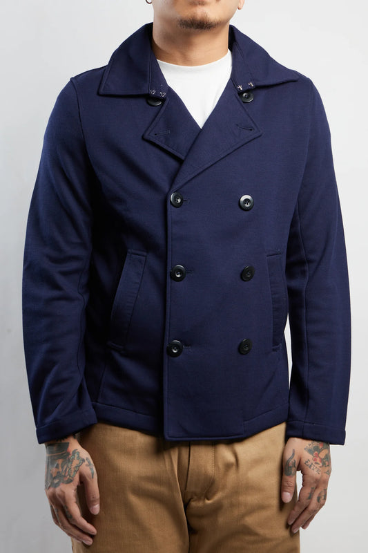 Double Breasted Knit Peacoat (Navy)