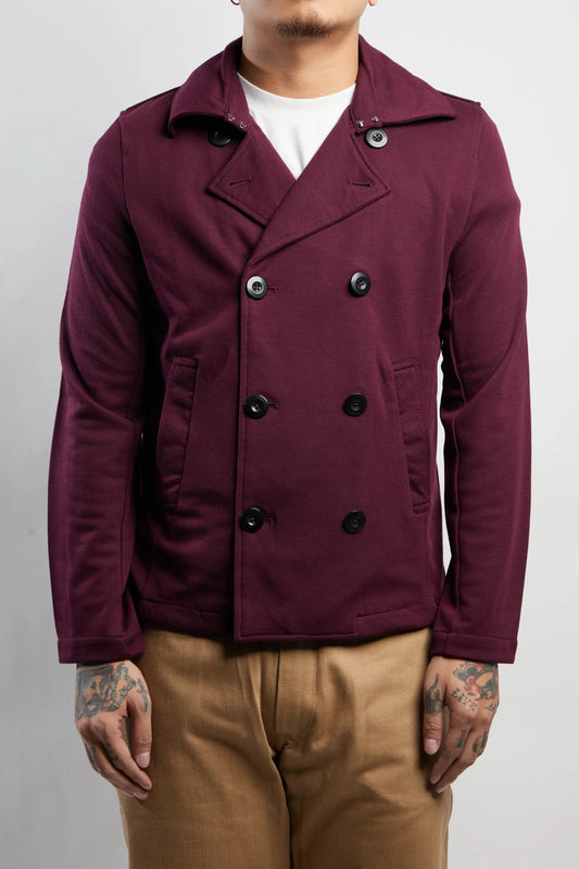 Double Breasted Knit Peacoat (Burgundy)