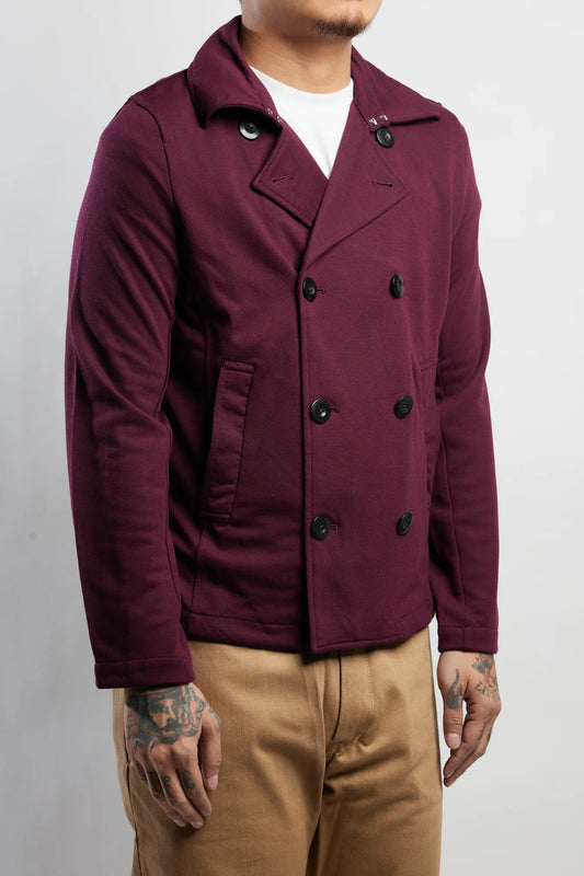 Double Breasted Knit Peacoat (Burgundy)